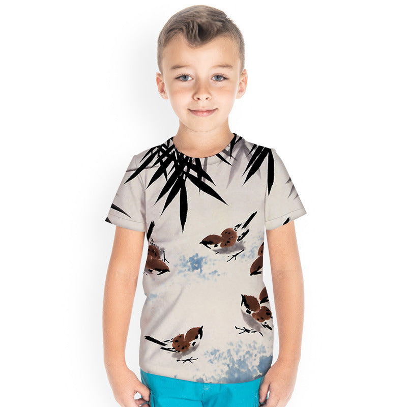 Kid Boy 3D Digital Printed Short Sleeve 3D Versatile Creative Bird T-shirts