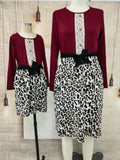 Family Matching Leopard Print Lace Parent-child Midi Dress