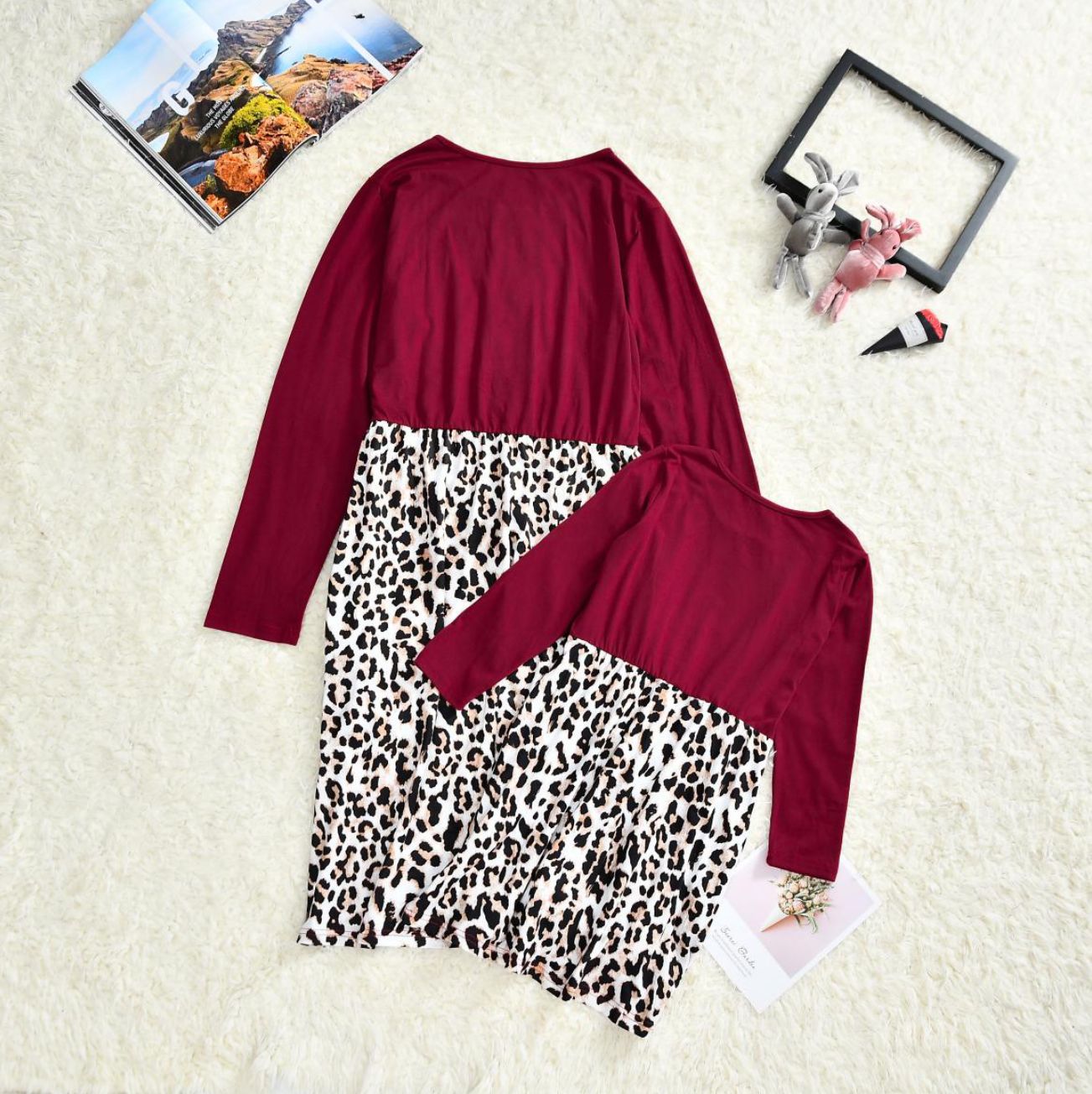 Family Matching Leopard Print Lace Parent-child Midi Dress