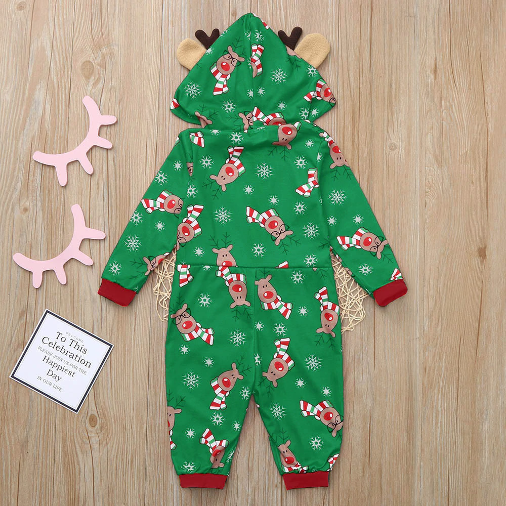 Family MatchingChristmas Pajamas Fashion Cute Hooded Jumpsuit Sleepwear