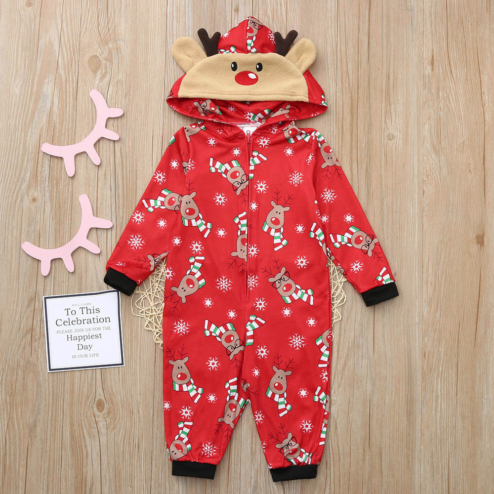 Family MatchingChristmas Pajamas Fashion Cute Hooded Jumpsuit Sleepwear