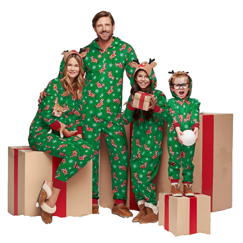 Family MatchingChristmas Pajamas Fashion Cute Hooded Jumpsuit Sleepwear
