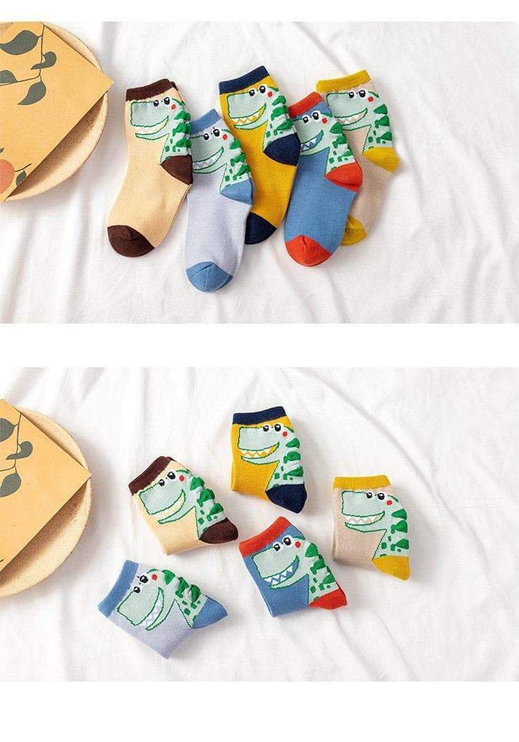 Baby / Toddler / Kid Cute Boys Cartoon Dinosaur Middle Socks 5 Packs