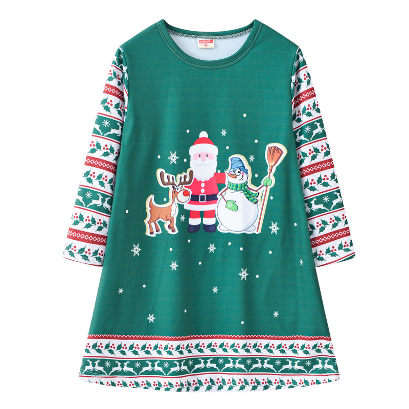 Kid Baby Girl Christmas Cartoon Digital Print Round Neck Dresses