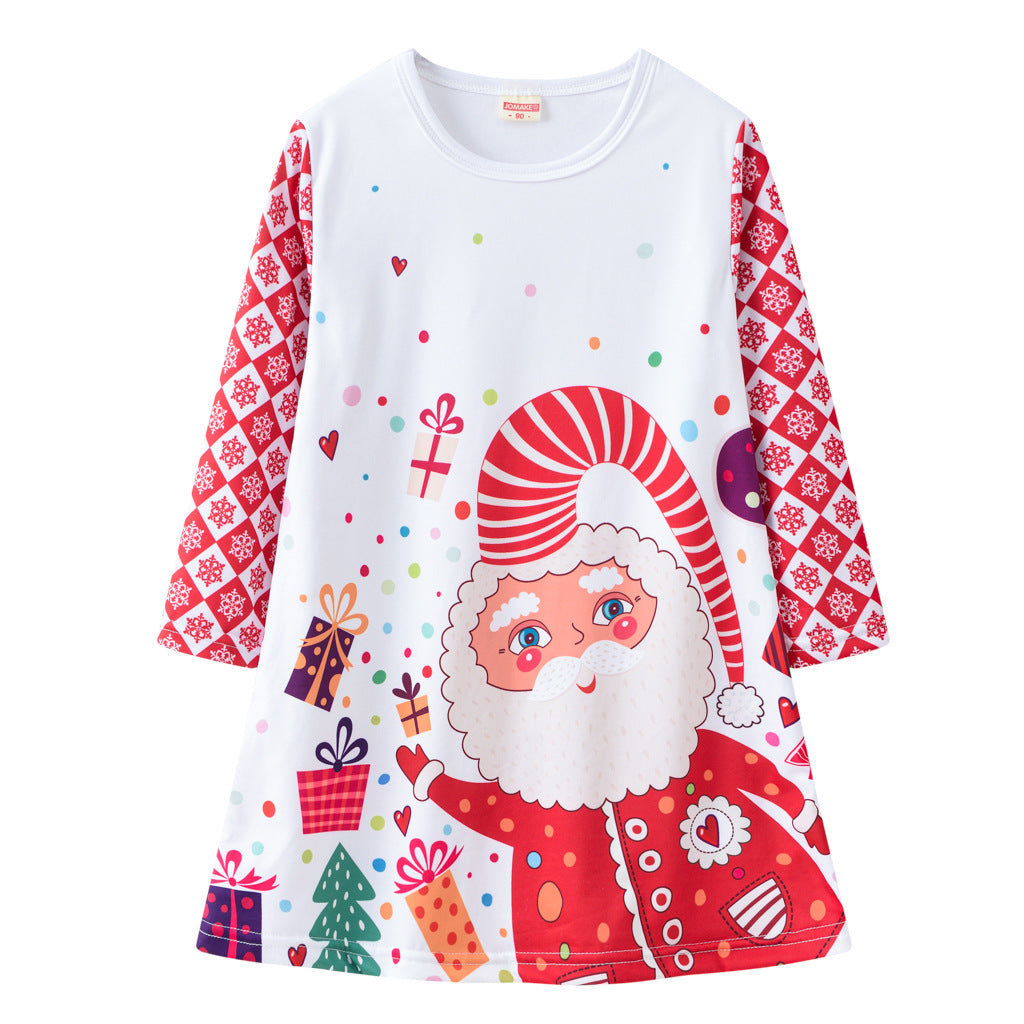 Kid Baby Girl Christmas Cartoon Digital Print Round Neck Dresses