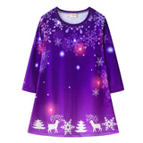 Kid Baby Girl Christmas Cartoon Digital Print Round Neck Dresses