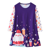 Kid Baby Girl Christmas Cartoon Digital Print Round Neck Dresses