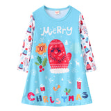 Kid Baby Girl Christmas Cartoon Digital Print Round Neck Dresses