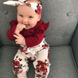 Baby Girl Knitting Ruffle Floral Valentine 3 Pcs Sets