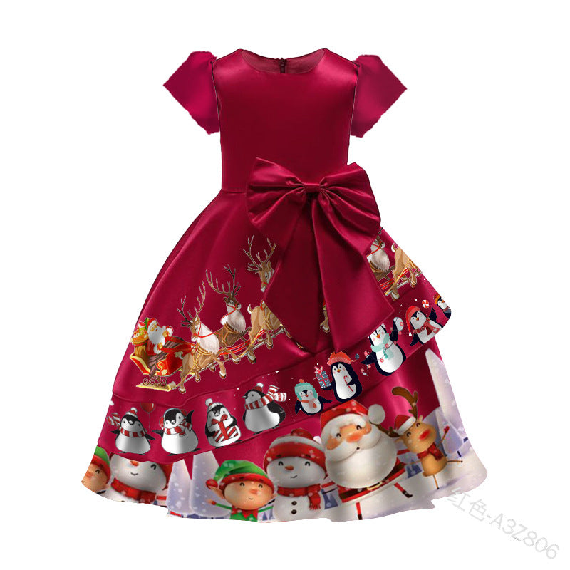 Kid Baby Printed Christmas Bow Princess Dress