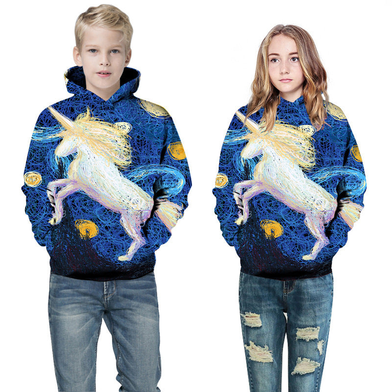 Kid Girl Boy 3D Printed Autumn and Winter Unicorn Hoodie