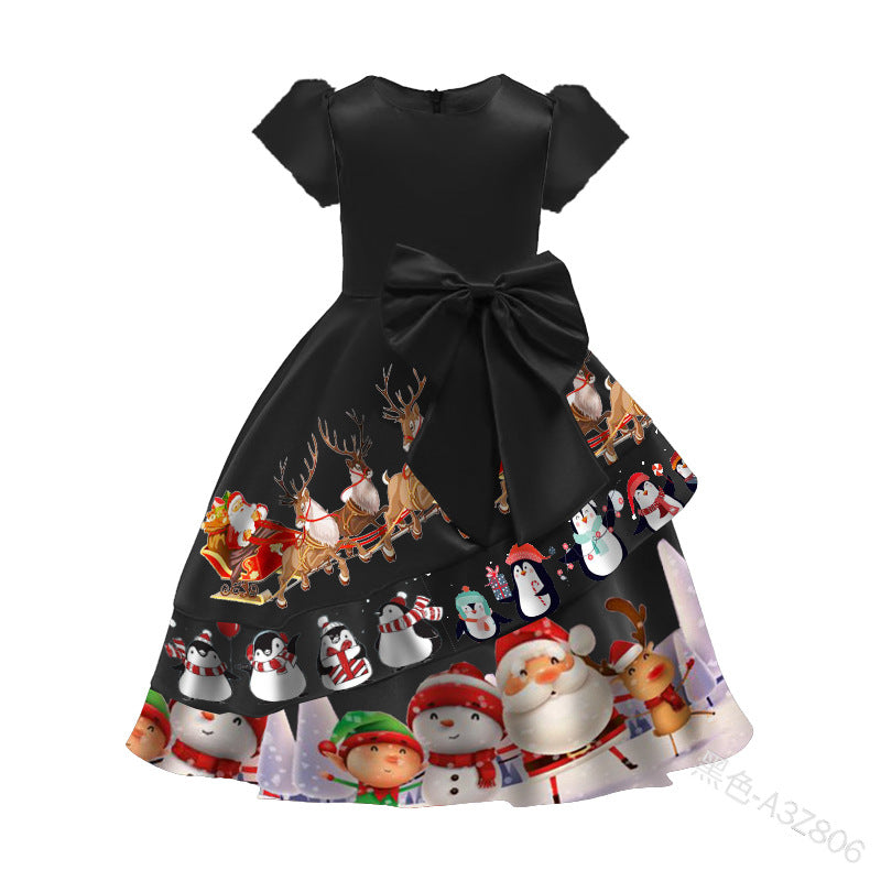 Kid Baby Printed Christmas Bow Princess Dress
