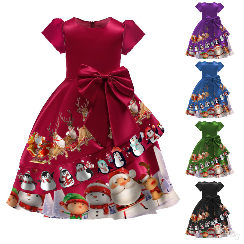 Girl Christmas Cute Bow Party Dress