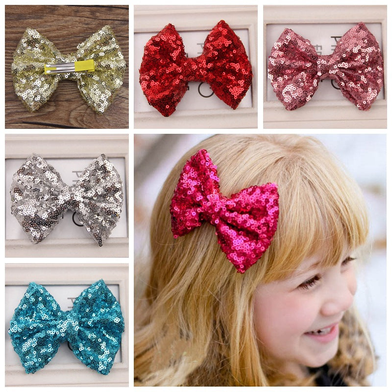 Kids Girls Princess Bling Sequins Sweet Bow Tie Solid Hair Headwear