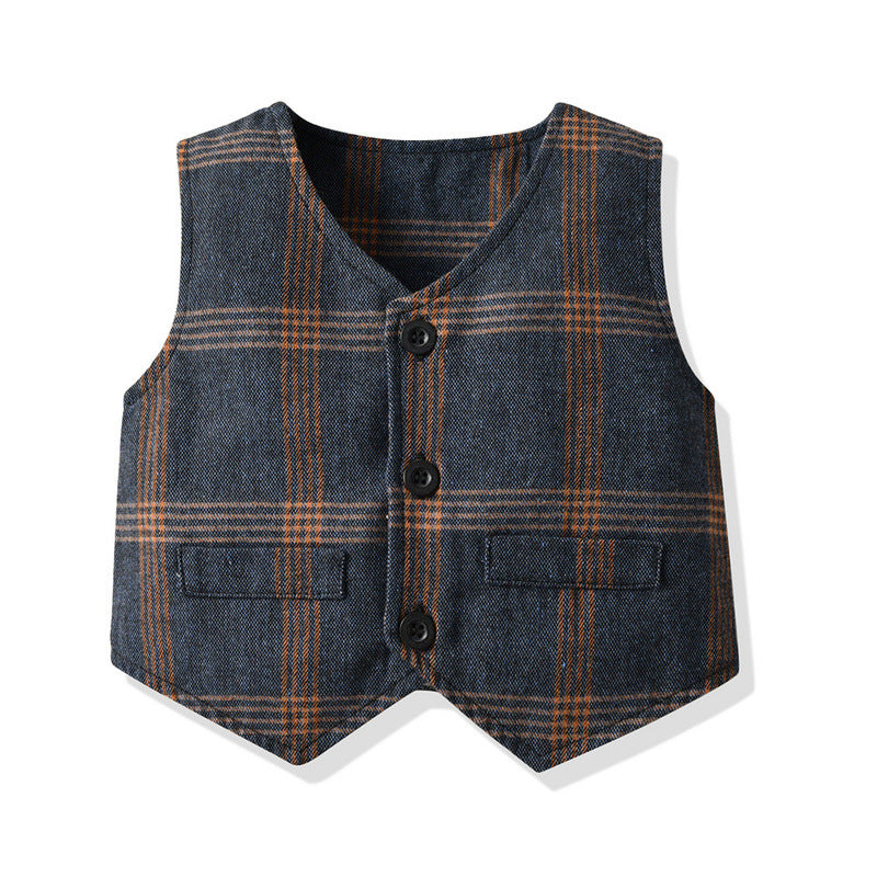 Kid Baby Boys Suit Check Gentleman Autumn Spring 3 Pcs Sets