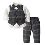 Kid Baby Boys Suit Check Gentleman Autumn Spring 3 Pcs Sets