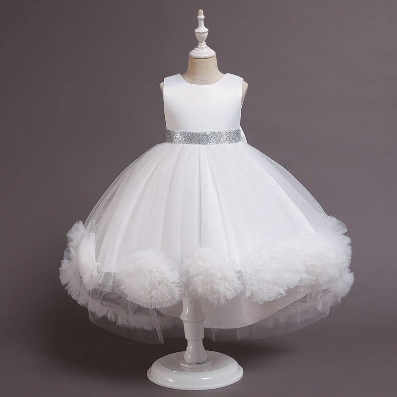 Kids Girl Princess Mesh Flower Fluffy Sleeveless Flower Dresses