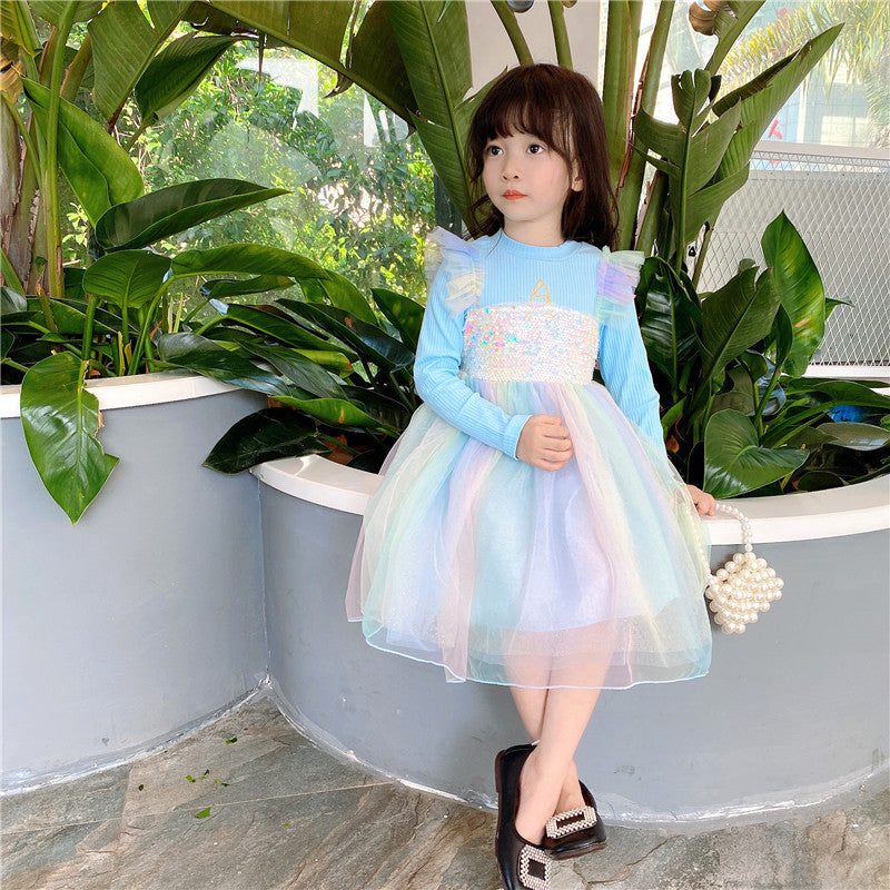 Ice Snow Princess Dress Autumn Winter Velvet Sequins Dresses