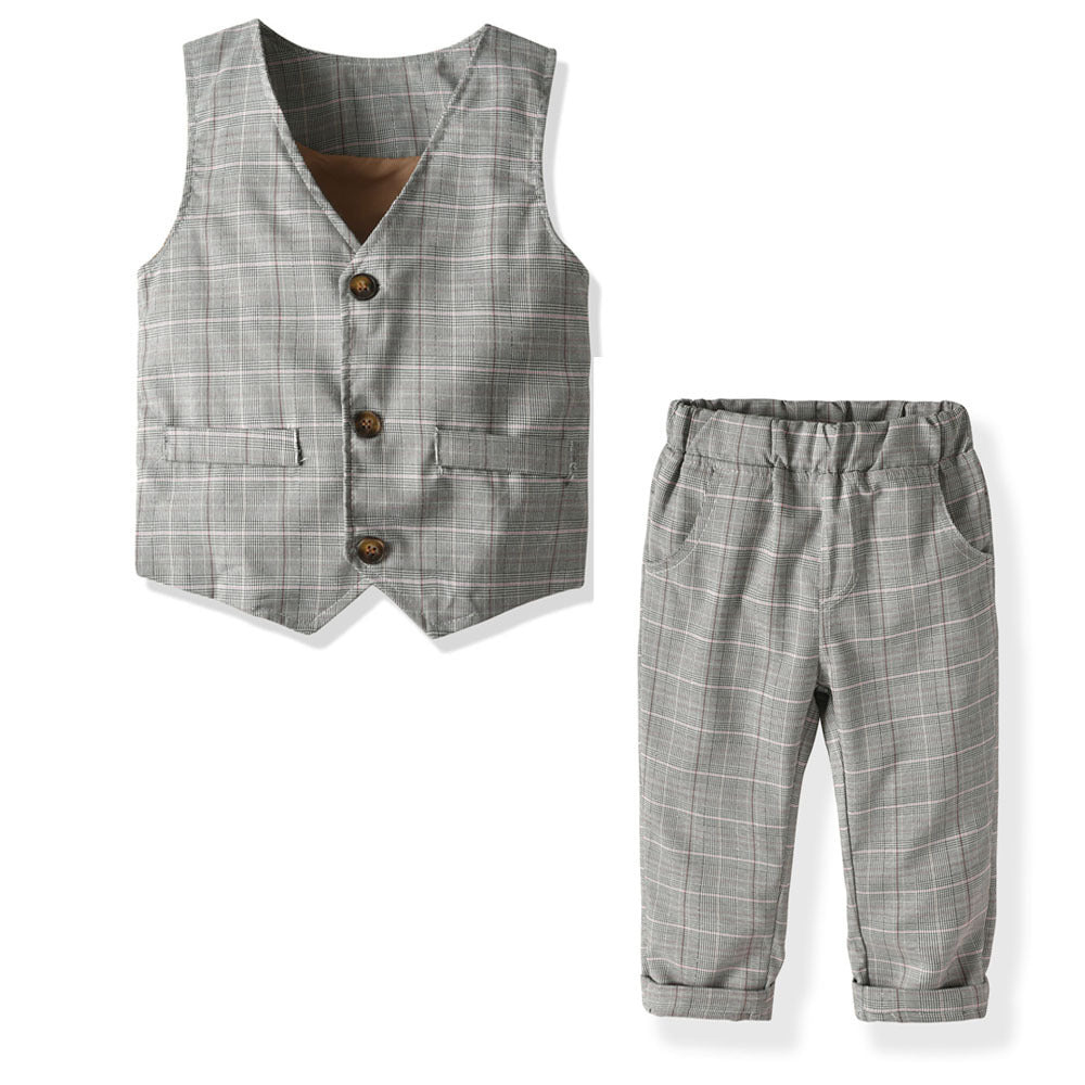 Double Vest Striped Baby Boy Set Christmas Formal 2 Pcs Suits