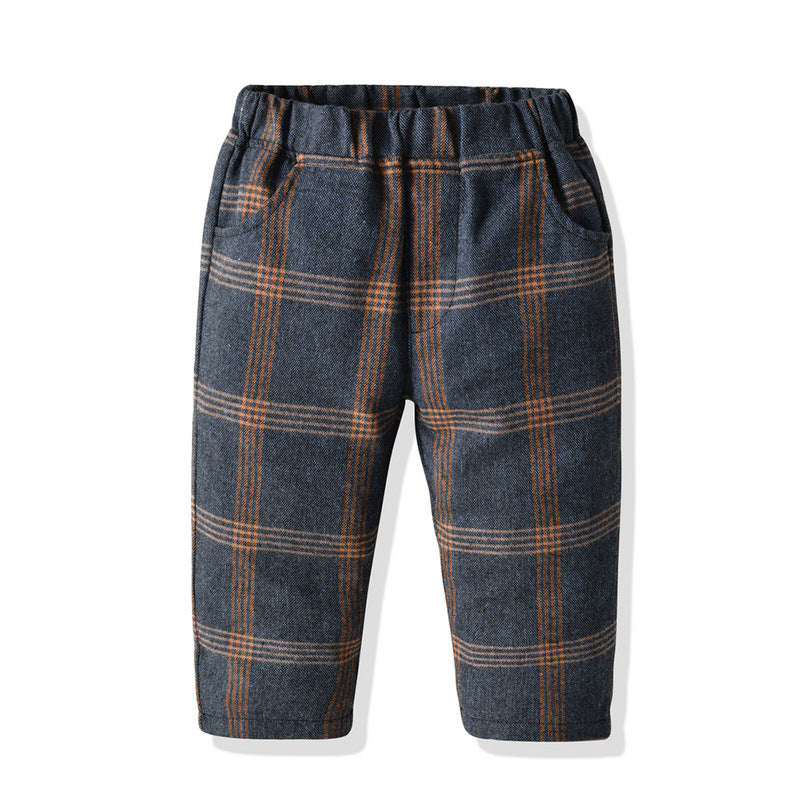 Kid Baby Boys Suit Check Gentleman Autumn Spring 3 Pcs Sets
