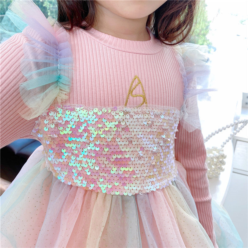 Ice Snow Princess Dress Autumn Winter Velvet Sequins Dresses