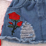 Summer Kid Baby Girls Set Ripped Denim Suits 2 Pcs Sets