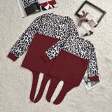 Family Matching Pattern Stitching Burgundy Top Parent-child Shirts