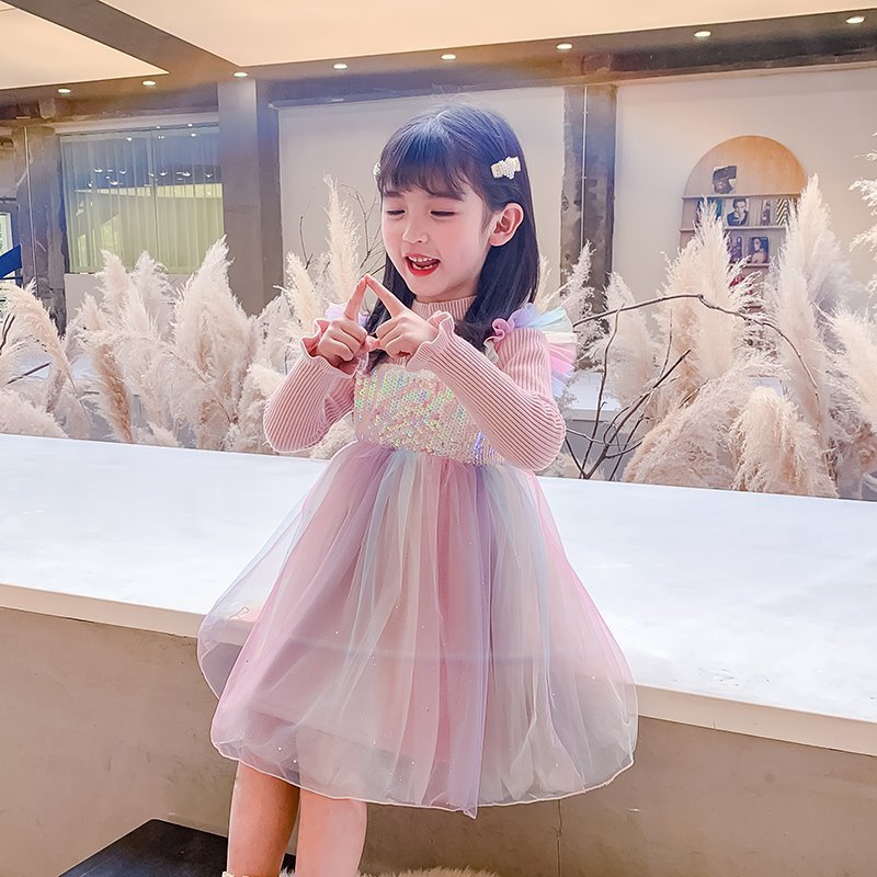 Ice Snow Princess Dress Autumn Winter Velvet Sequins Dresses