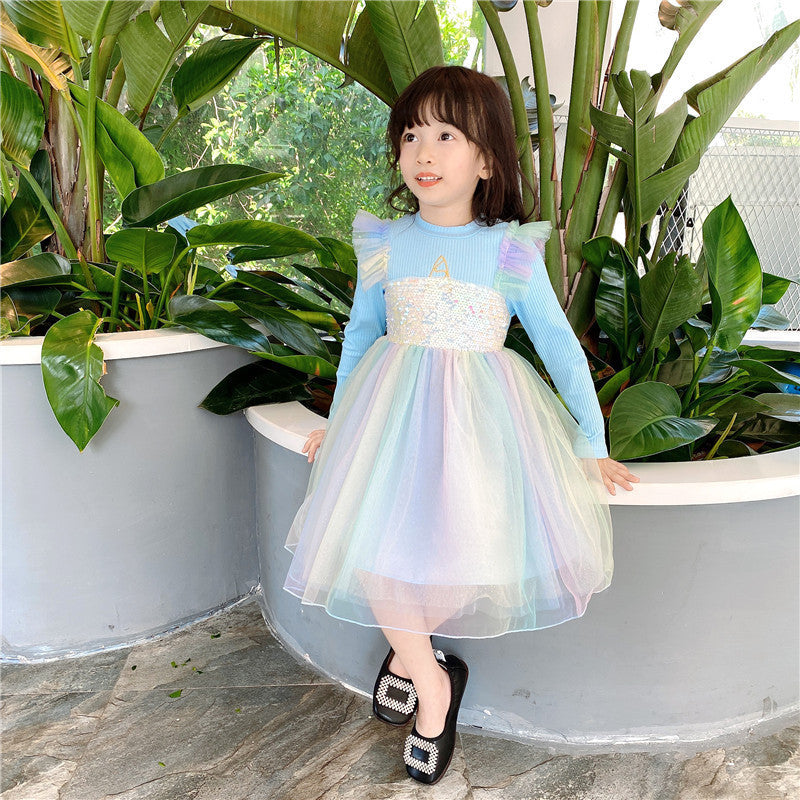 Ice Snow Princess Dress Autumn Winter Velvet Sequins Dresses