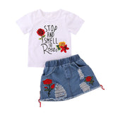 Summer Kid Baby Girls Set Ripped Denim Suits 2 Pcs Sets