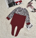 Family Matching Pattern Stitching Burgundy Top Parent-child Shirts