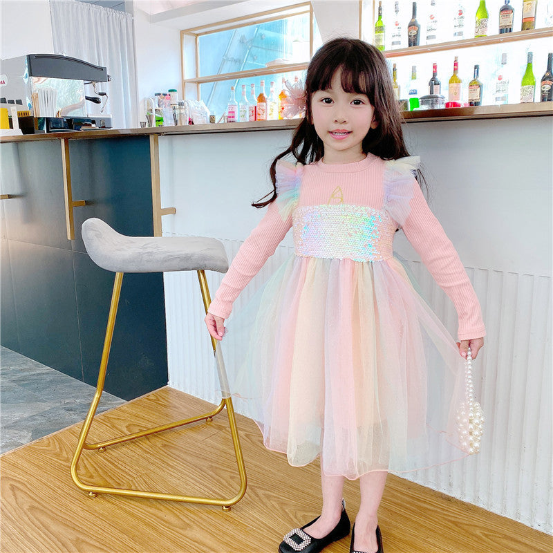 Ice Snow Princess Dress Autumn Winter Velvet Sequins Dresses