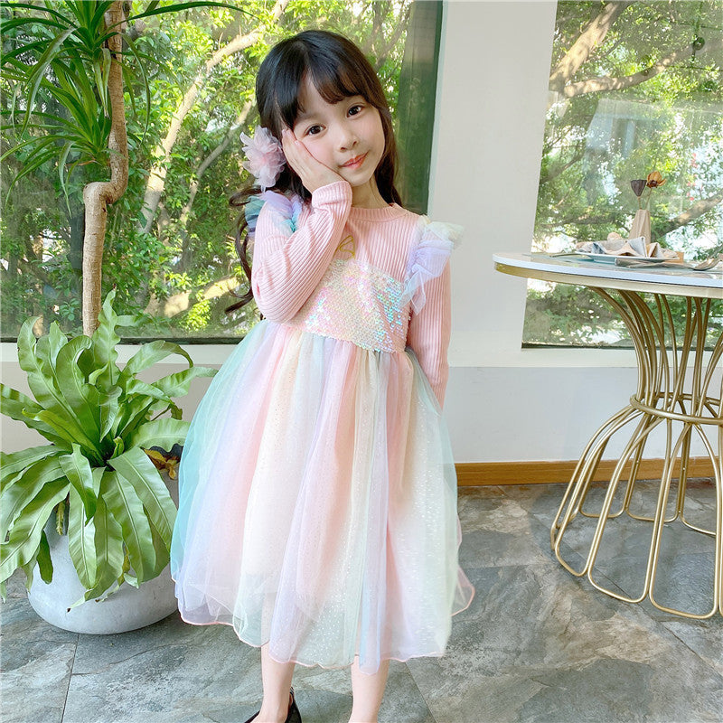 Ice Snow Princess Dress Autumn Winter Velvet Sequins Dresses