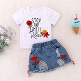 Summer Kid Baby Girls Set Ripped Denim Suits 2 Pcs Sets