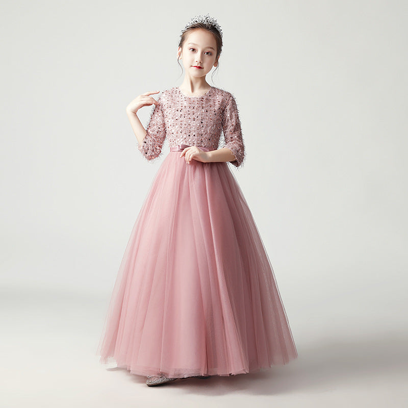 Kid Girl Evening Plush Sequin Princess Elegant Pageant Formal Dresses