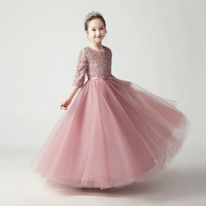 Kid Girl Evening Plush Sequin Princess Elegant Pageant Formal Dresses