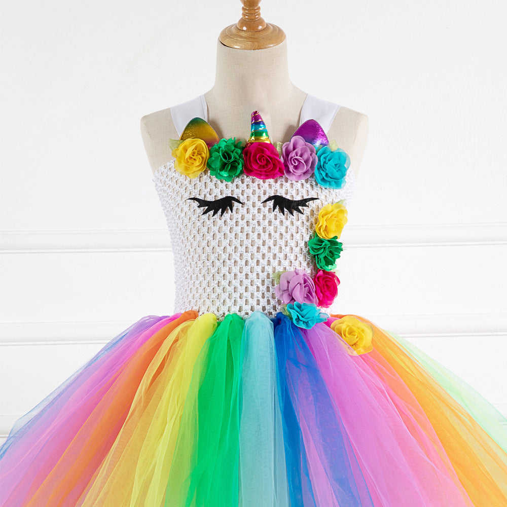 Kid Baby Girls Rainbow Unicorn Flower Wedding Christmas Party Dress