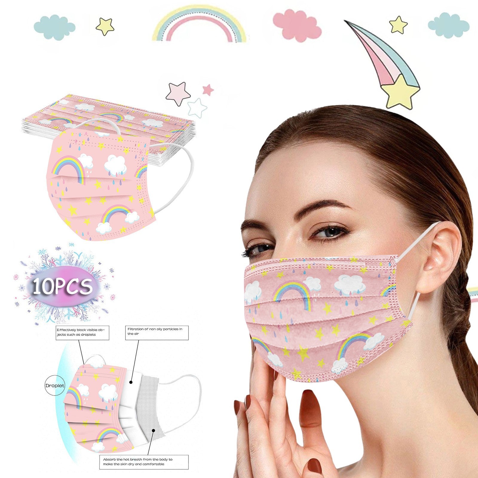 Kid Disposable Rainbow Series Adult Children Spunlaced Non-woven Fabric Masks