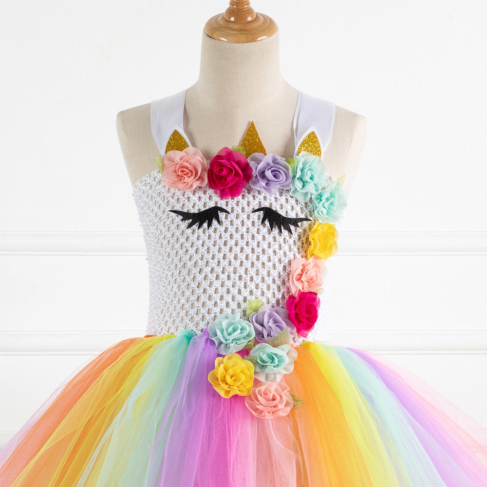 Kid Baby Girls Rainbow Unicorn Flower Wedding Christmas Party Dress