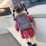 Baby Girl Floral Long Sleeve Flannelette Lining Thicken Dress 2 Pcs Sets