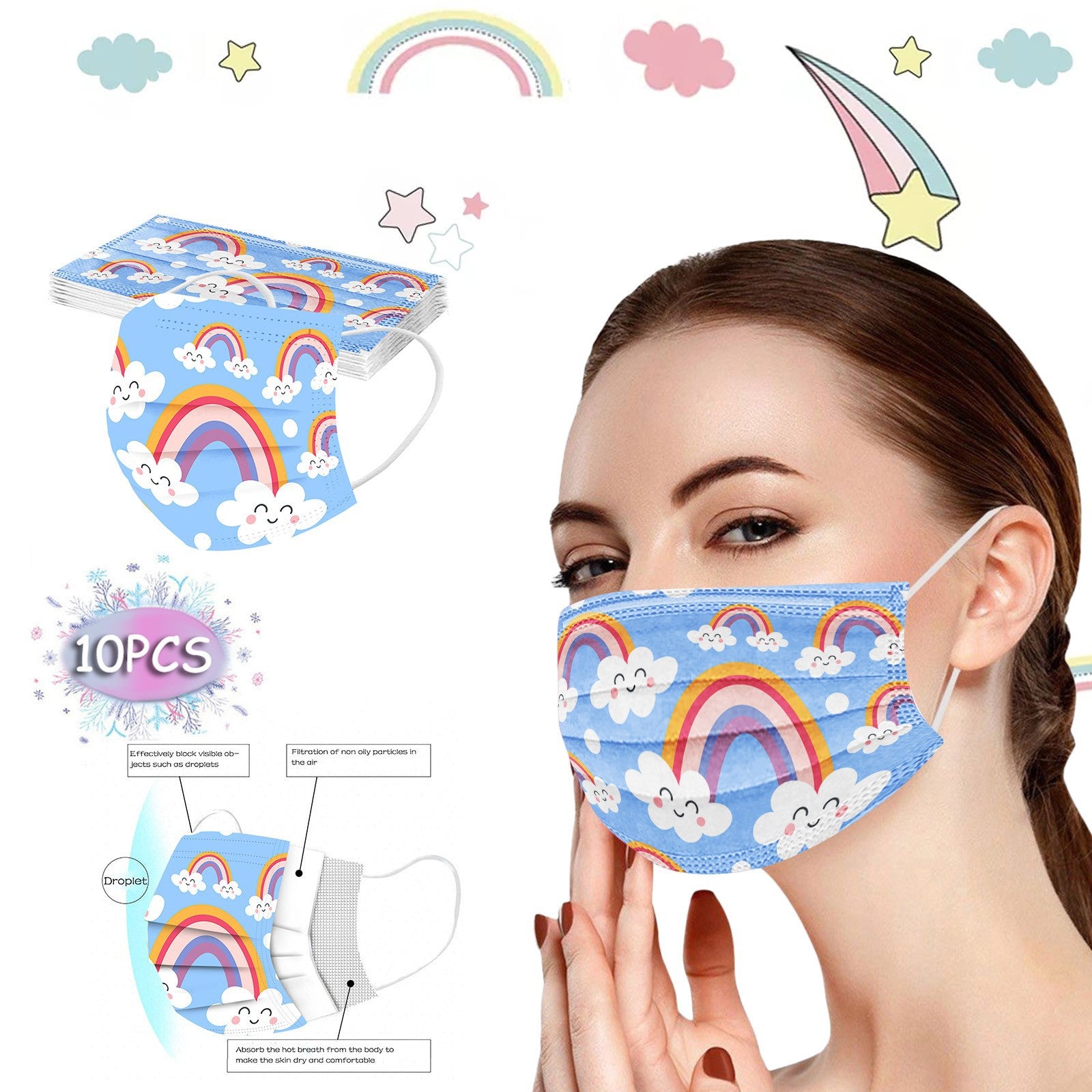 Kid Disposable Rainbow Series Adult Children Spunlaced Non-woven Fabric Masks