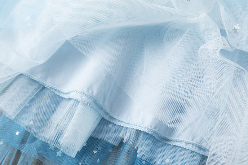 3-10T Kid Girl Lace Sequined Princess Pretty Mesh Blue Dresses