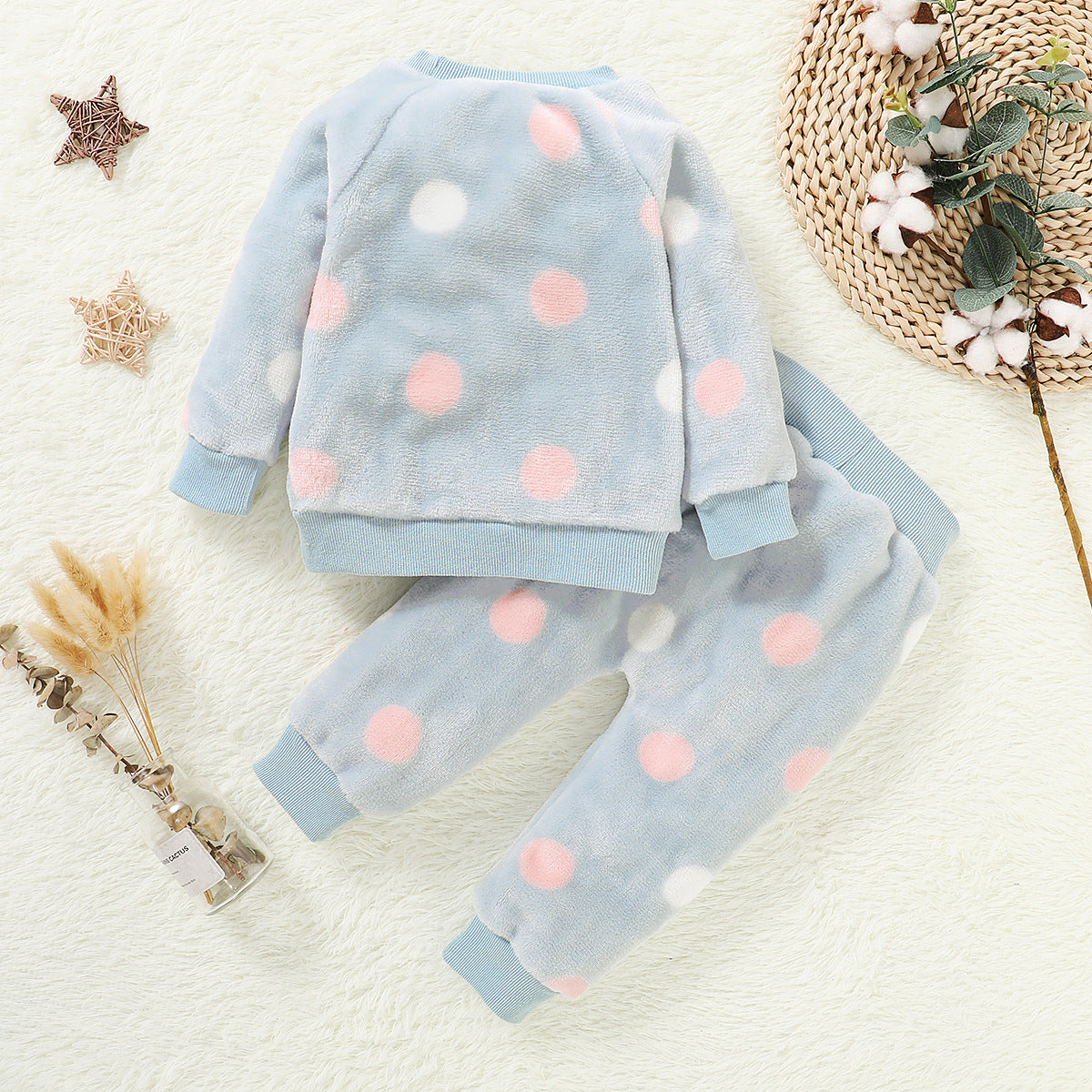 Kid Baby Girl Popular Long Sleeve Dotted Plush Pajamas