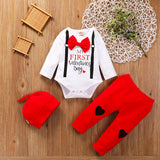 Valentine's Day Baby Boy Bowknot Hattie Heart 3 Pcs Sets