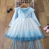 3-10T Kid Girl Lace Sequined Princess Pretty Mesh Blue Dresses
