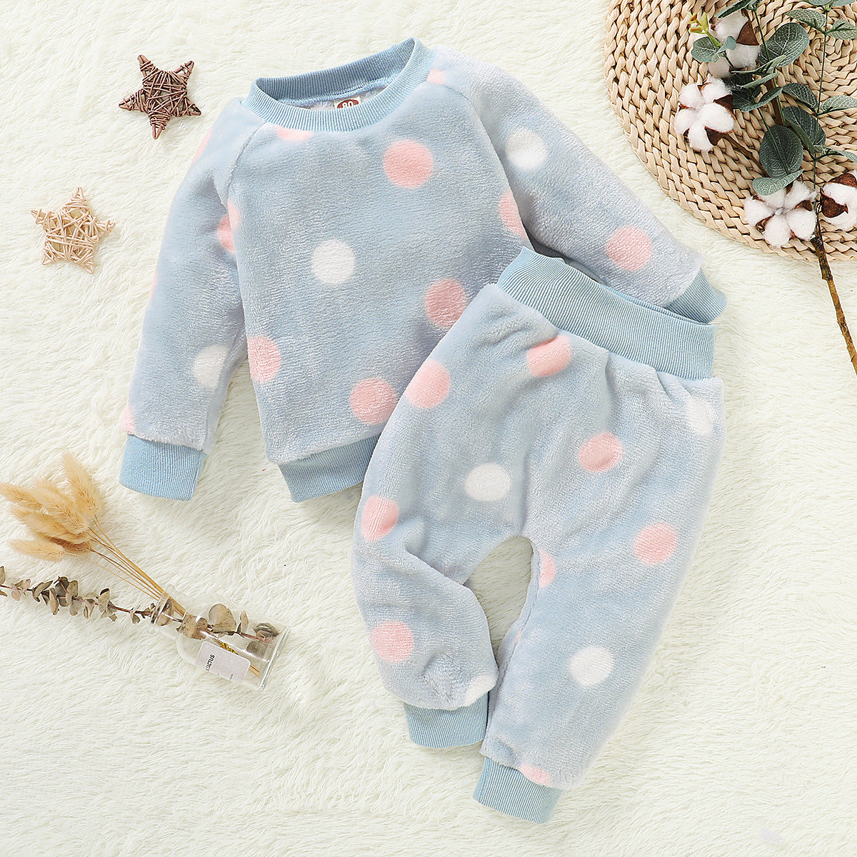 Kid Baby Girl Popular Long Sleeve Dotted Plush Pajamas