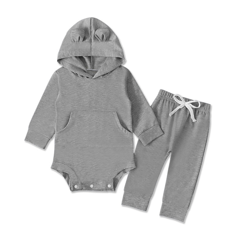 Baby Boys Girls Solid Color Hooded Halterie 2 Pcs Sets