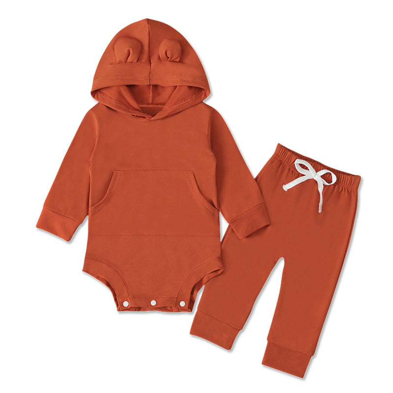 Baby Boys Girls Solid Color Hooded Halterie 2 Pcs Sets