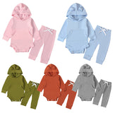 Baby Boys Girls Solid Color Hooded Halterie 2 Pcs Sets