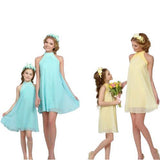 Family Matching Mother Daughter Summer Chiffon Lace Sleeveless Dress